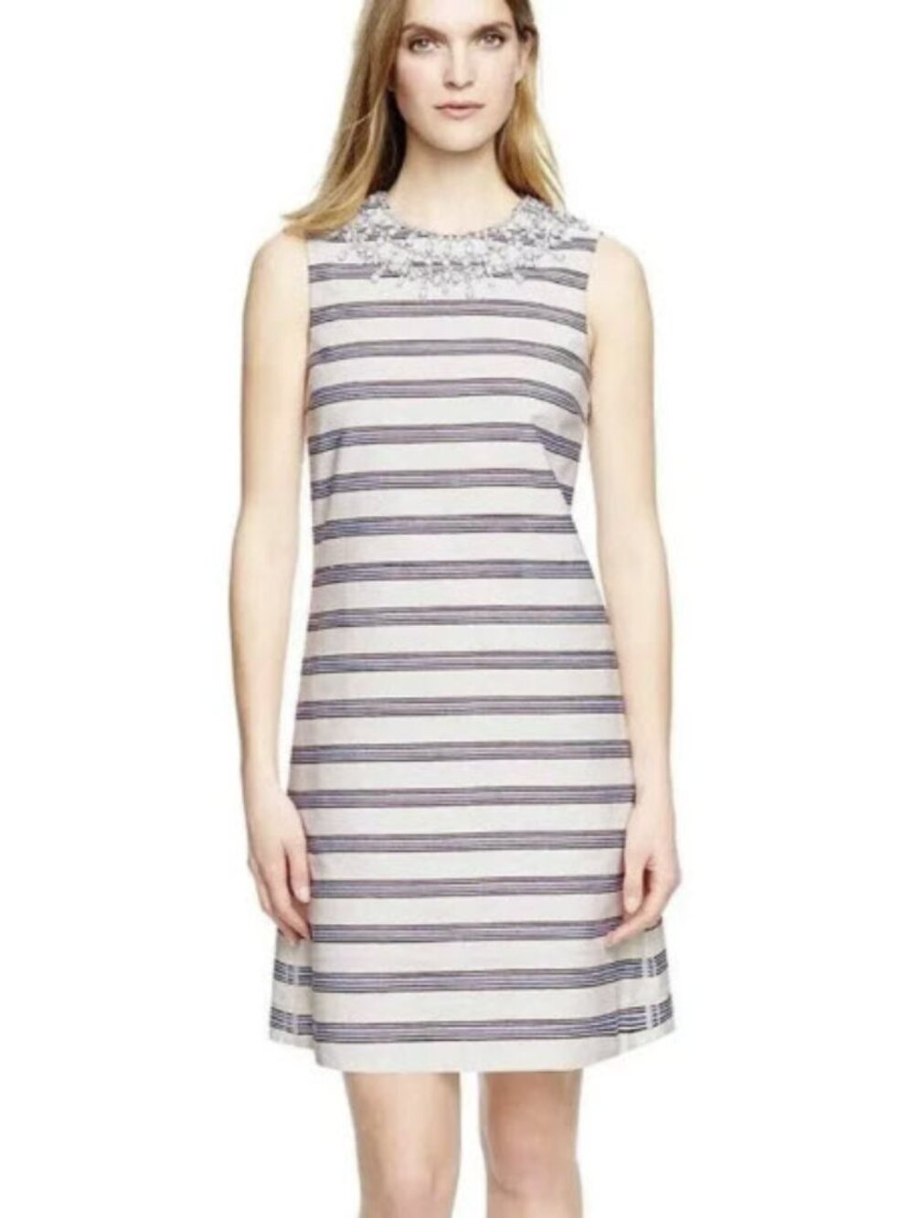 Tory Burch Kaylin embroidered embellished beaded collar shift dress size 14